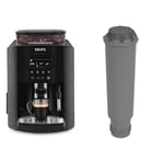 KRUPS Essential Machine à Café à Grain Broyeur Cafetière Expresso Ecran LCD Nettoyage Automatique Buse Vapeur Cappuccino Noire YY8135FD & Cartouche Aqua Filter Claris F08801