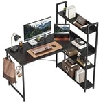 CubiCubi Bureau d'ordinateur avec étagères, 120cm Bureau Petit Bureau d'angle en L avec étagères, Noir