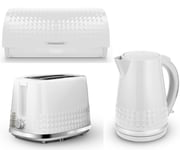 Tower Solitaire Kettle 2 Slice Toaster & Bread Bin White & Chrome Matching Set