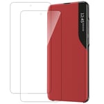 Case with Samsung Galaxy S20 FE 5G [Tempered Glass] 360 degree book cover, leather flip case with side, ultra thin flip case, anti-fall magnetic bumper matte cover (Samsung Galaxy S20 FE 5G, red)