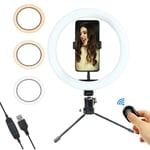 AJH 10-Inch Selfie Ring Light,with Tripod Stand Ring Desktop Light,3 Light Mode 10 Brightness Bluetooth Remote USB Charger,for Video Shooting Video Makeup