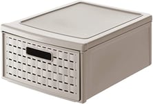 Rotho Country Boîte à tiroirs 8,3l avec 1 tiroir en rotin, Plastique (PP) sans BPA, cappuccino, klein/8.3l (35.0 x 26.0 x 14.5 cm)