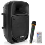 800W Portable Bluetooth PA Speaker - 8’’ Subwoofer, LED Battery Indicator Lights w/Built-in Rechargeable Battery, MP3/USB/SD Card Reader, and UHF Wireless Microphone