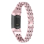 Replacement Straps Compatible with Fitbit Charge 4/Charge 3 Strap, TenCloud Metal Bands Bling Bling Rhinestone Wristbands for Women for Charge 4/Charge 3 Fitness Tracker (Rose pink)