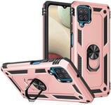 PIXFAB For Samsung Galaxy A12 Case, Shockproof Case, Protective Ring Armour Phone Cover with [Kickstand], Dual Layer Shock Absorption, Phone Case For Samsung Galaxy A12 SM-A125F (6.5") - Rose Gold