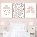 Wall art Girls Name Wall Art Canvas Poster Pink Cloud Rainbow Print Nursery Painting Nordic Poster Wall Pictures Baby Room Decor 50x70cmx3 Unframed