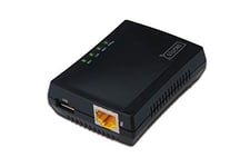 DIGITUS Fast Ethernet USB network server, multifunctional for NAS, USB hub, printer, DVD drive, 1 port, USB 2.0, 10/100 Mbit / s network, RJ45, black (the packaging may differ from the picture)