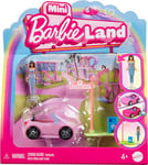 Barbie Mini BarbieLand Doll & Toy Vehicle Set, 1.5-inch Barbie Doll & Convertible Car with Color-Change, Plus Street Sign Accessory, HYF42