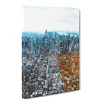 The New York Skyline With Central Park Painting Modern Canvas Wall Art Print Ready to Hang, Framed Picture for Living Room Bedroom Home Office Décor, 30x20 Inch (76x50 cm)