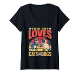 Womens This Guy Loves Cats And Dogs Lover Dog Cat V-Neck T-Shirt