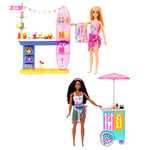 Barbie Coffret Promenade en Bord De Mer avec 2 Poupées Brooklyn Et Malibu, Chiot, Stand De Nourriture, Kiosque Et Plus De 30 Accessoires, Jouet Enfant, A Partir De 3 Ans, HNK99