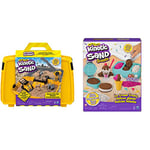Kinetic Sand Construction Site Folding Sandbox Playset, for Kids Aged 3 and Up & Scents, Ice Cream Treats Playset with 3 Colours of All-Natural Scented Sand and 6 Serving Tools