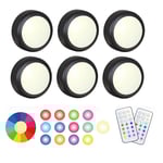 LED-spotlight 6-pack med 2 fjärrkontroller RGB Design många färger svart black