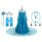 Elsa Frozen klänning flickdräkt för barn + 7 extra tillbehör