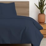 Pizuna Coton peigné Ensemble de Housse de Couette 140x200 cm 1 Personne Bleu foncé, 100% Coton Longue Tige 400 Fils Armure Satin, Housse de Couette de Luxe avec Fermeture à Boutons Bleu foncé