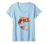 Womens cool anime orange Japanese koi fish goldfish Asian carp art V-Neck T-Shirt