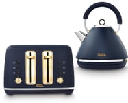 Morphy Richards Accents Navy & Gold Pyramid Kettle & 4 Slice Toaster Set
