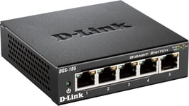 D-Link Gigabit Ethernet Switch, 5x10/100/1000Mbps, metalkabinet, sort