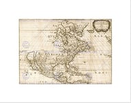 Wee Blue Coo TRAVEL MAP NORTH AMERICA AMERIQUE HISTORICAL 1650 FRAMED ART PRINT B12X11306