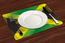 Table Mats(Set of 4),Jamaican,Triangular Polygon Design Abstract Flag Geometric National Symbol,Multicolor,,Non-slip, Heat Resistant, Washable for Kitchen Dinner Party Home Gathering Outdoor Barbecue