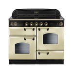 Rangemaster Classic Deluxe CDL110EICR/B 110cm Electric Range Cooker with Induction Hob - Cream / Brass - A/A Rated