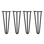 4x Premium Hairpin Table Legs FREE Screws AND Protector Feet 14" 3 Prong Black