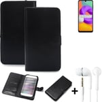 phone Case Wallet Case for Samsung Galaxy M22 + earphones cell phone black