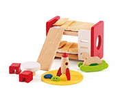 Hape Children’s Room | Highly Detailed Kid’s Room Doll House Furniture Set Including Bunk Beds, Table, Chairs and Rocket Ship