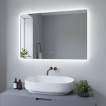AQUABATOS Miroir de salle de bain 100 x 70 cm avec éclairage LED Miroir mural à économie d'énergie Interrupteur tactile à intensité variable Blanc froid 6400 K Blanc chaud 3000 K Chauffage miroir IP44