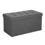 Ottoman med förvaring 76 x 38 x 38 cm – hopfällbar sittbänk i skiffergrå linneimitation