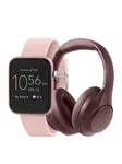 Reflex Active Series 13 Pink Strap Smart Watch and REF-STUDIO-PRO-BUR Wireless Noise Cancelling Over Ear Studio Headphones Bundle, Pink, Women
