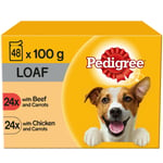 48 X 100g Pedigree Adult Wet Dog Food Pouches Mixed Selection In Loaf