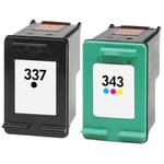 Pack 2 cartouches d'encre N° 337 XL Noir et N° 343 XL Couleur Grande Capacité pour imprimante HP Photosmart C4100