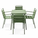 OVIALA Oviala - Ensemble table de jardin carrée et 4 fauteuils acier vert cactus Palavas Vert