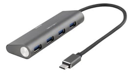 USB-C-hub Deltaco, 4xUSB 3.1, 18W/3,6A - Rymdgrå