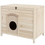 Smådjurshus hopfällbar smådjursbur, husdjurshus av trä, trähus för katter, hundar under 13,5 kg, inomhus, 78 x 51 x 62 cm, natur