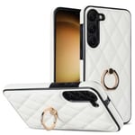Samsung Galaxy S23 Rhombus Grid Mönster Skal FingerRing - Vit Vit