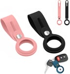 KP TECHNOLOGY 2 PACK Silicone Protective Case Compatible with AirTags 2021, Soft Silicone Key Finder Phone Finder Tracker AirTag Loop (PINK & BLACK)