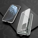 Étuis pour téléphone cellulaire, for iPhone 11 Pro Max Ultra Slim taillage Simple magnétique Adsorption Cadre Angulaire en Verre trempé Aimant de Flip Case (Couleur : Argent)