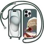 CaseLover Coque avec Cordon Compatible avec iPhone 16 Pro Max, Noël Coque de Cellulaire Corde Silicone Étui en Motif Père Noël avec Réglable Collier Téléphone Chaîne Case Housse pour 16 Pro Max, Vert