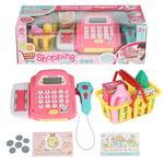MorNon Cash Register Dress Up As A Cosplay Supermarket Toy Play Money Microphone Speaker Scanner Children’s Shopping Basket Cash Register Toy Gift Set Kids Girl Store Cosplay Toy