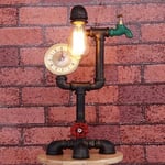 Gpzj Water Pipe Desk Lamp Retro Loft Vintage Industrial Steampunk Wrought Iron E27 Edison Metal Table Lights Rustic Led Water Pipe Desk Accent Lamps Bedside Nightstand Decoration with Switch