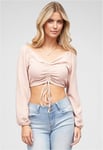 Urban Classics Rosa kort V-ringad blus med ballongärmar (rosa,S)