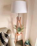 Wooden Floor Lamp Vintage Storage Display Shelf Tall Tripod Free Standing Shade