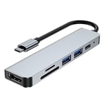 Tech-Protect V4-Hub Adaptateur 6 en 1 - Adaptateur USB-C avec 4K HDMI, 2 USB, Lecteur de Carte SD/TF, USB-C | pour Ordinateur Portable avec Port USB Type-C | Gris