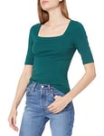 Amazon Essentials Women's Slim-Fit Half Sleeve Square Neck T-Shirt, Dark Green, M