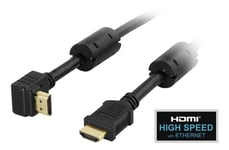 DELTACO HDMI 1.4 kaapeli, 4K, Ethernet, 3D, paluuääni, kulma, 0,5m