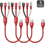 3pcs Multi USB Charging Cable 3A, ASICEN 3 in 1 Braided USB Fast Charger Cord Connector with Phone/Micro USB/Type C Port for Cell Phones/Galaxy S9 S8 S7/Pixel/LG/Tablets and More(Red, 1ft/35cm)
