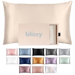 BLISSY Silk Pillowcase - 100% Pure Mulberry Silk - 22 Momme 6A High-Grade Fibers - Satin Pillow Cover for Hair & Skin - Regular, Queen & King with Hidden Zipper, Standard