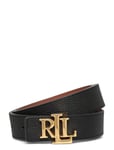 Logo Reversible Pebbled Leather Belt Bälte Black Lauren Ralph Lauren